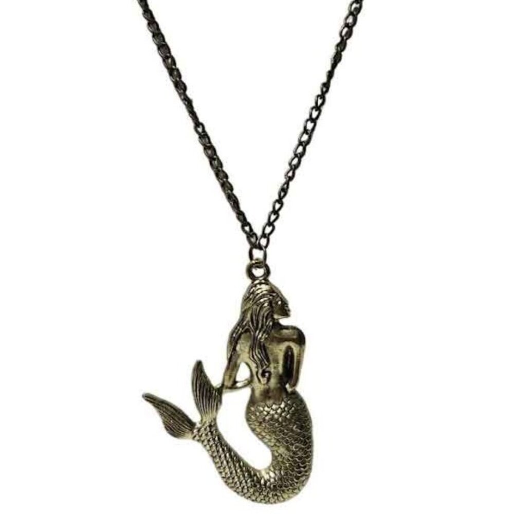 Vintage Mermaid Pendant Necklace Gold Tone Mystical Fantasy Beach Core Jewelry